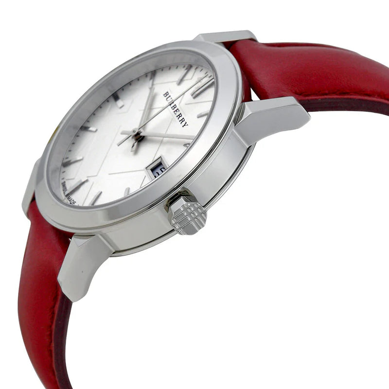 Burberry BU9129 White Silver Dial Red Leather Women's Watch