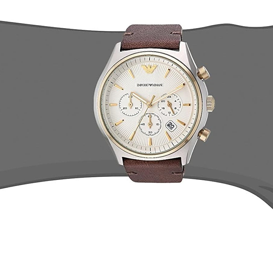 Emporio Armani AR11033 White Dial Brown Leather Chronograph Men's Watch