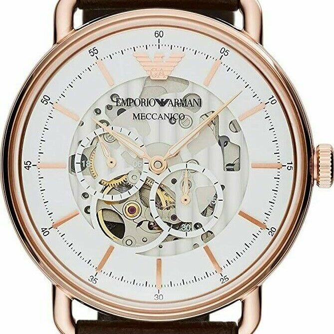 Emporio Armani AR60027 Aviator Automatic White Skeleton Dial Men's Watch