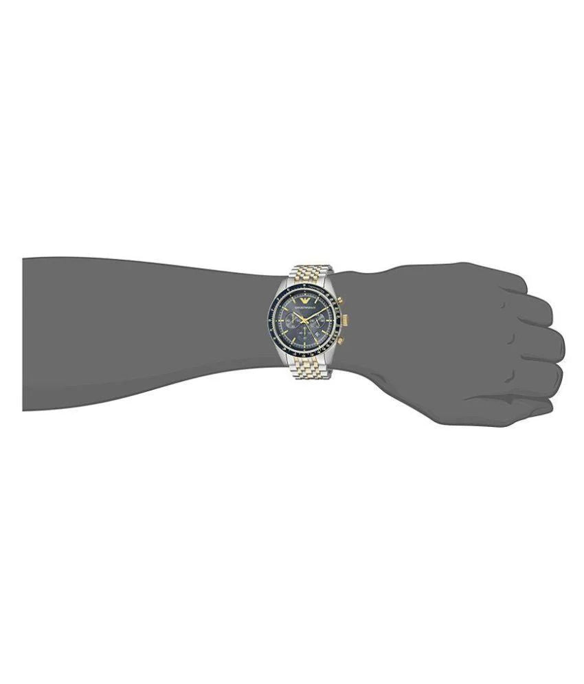 Emporio Armani AR8030 Tazio Chronograph Blue Dial Gold Silver Stainless Steel Strap Mens Watch