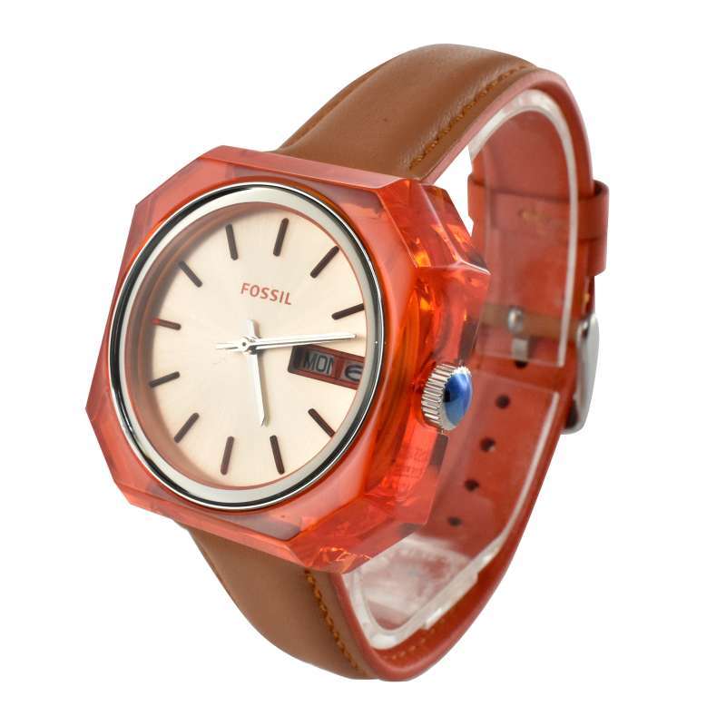 Fossil ES3537 Jam Tangan Wanita Leather Strap Orange Women's Watch