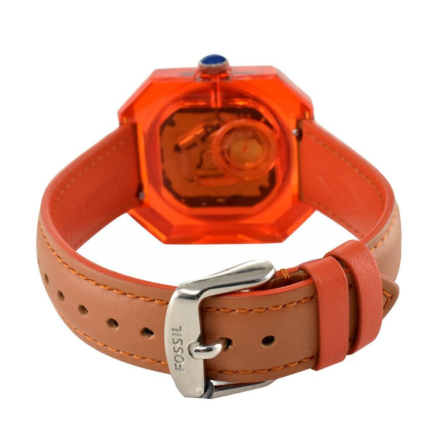 Fossil ES3537 Jam Tangan Wanita Leather Strap Orange Women's Watch