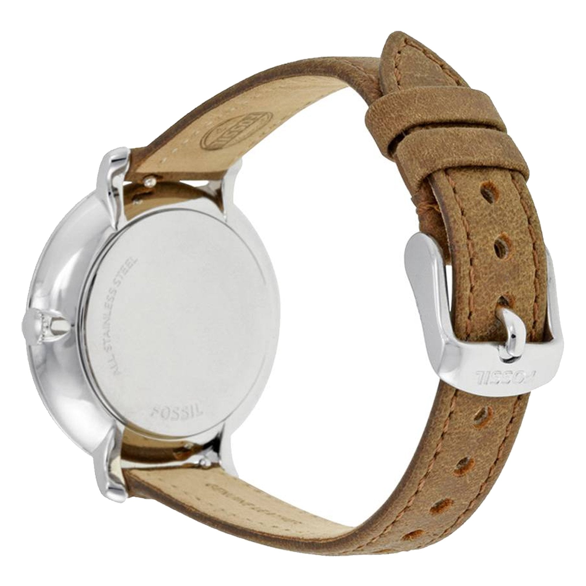 Fossil ES3708 Jacqueline Silver Dial Tan Leather Strap Women's Watch