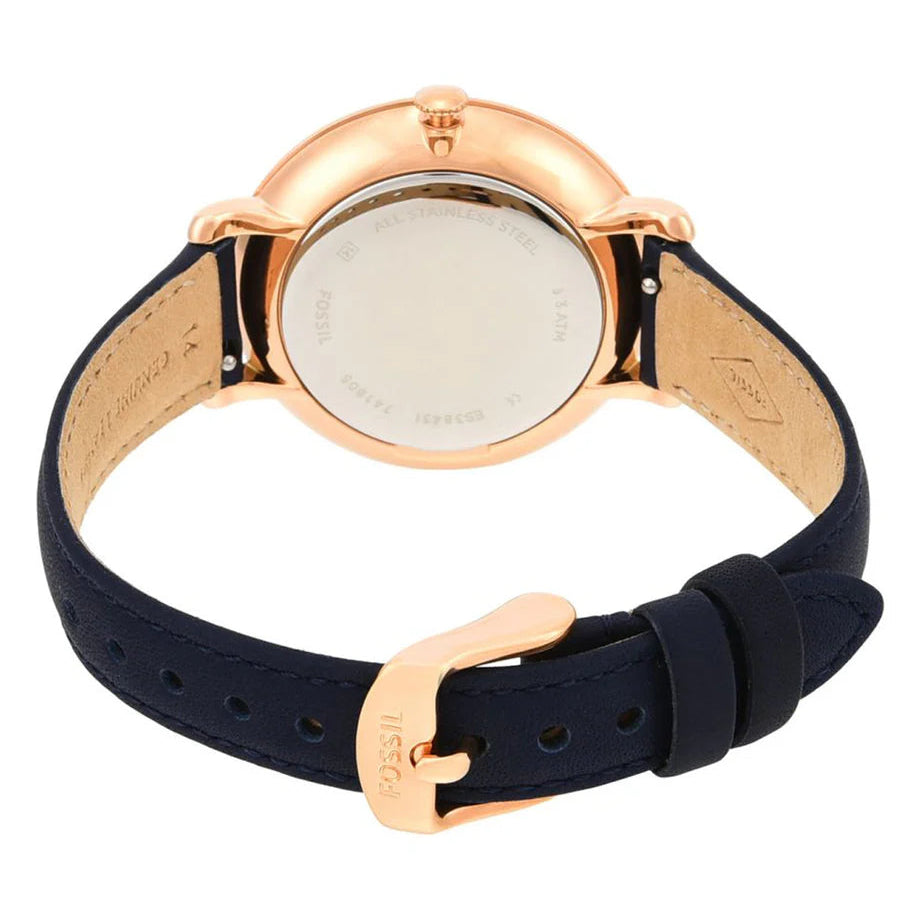Fossil ES3843 Jacqueline Silver Dial Navy Leather Women's Watch