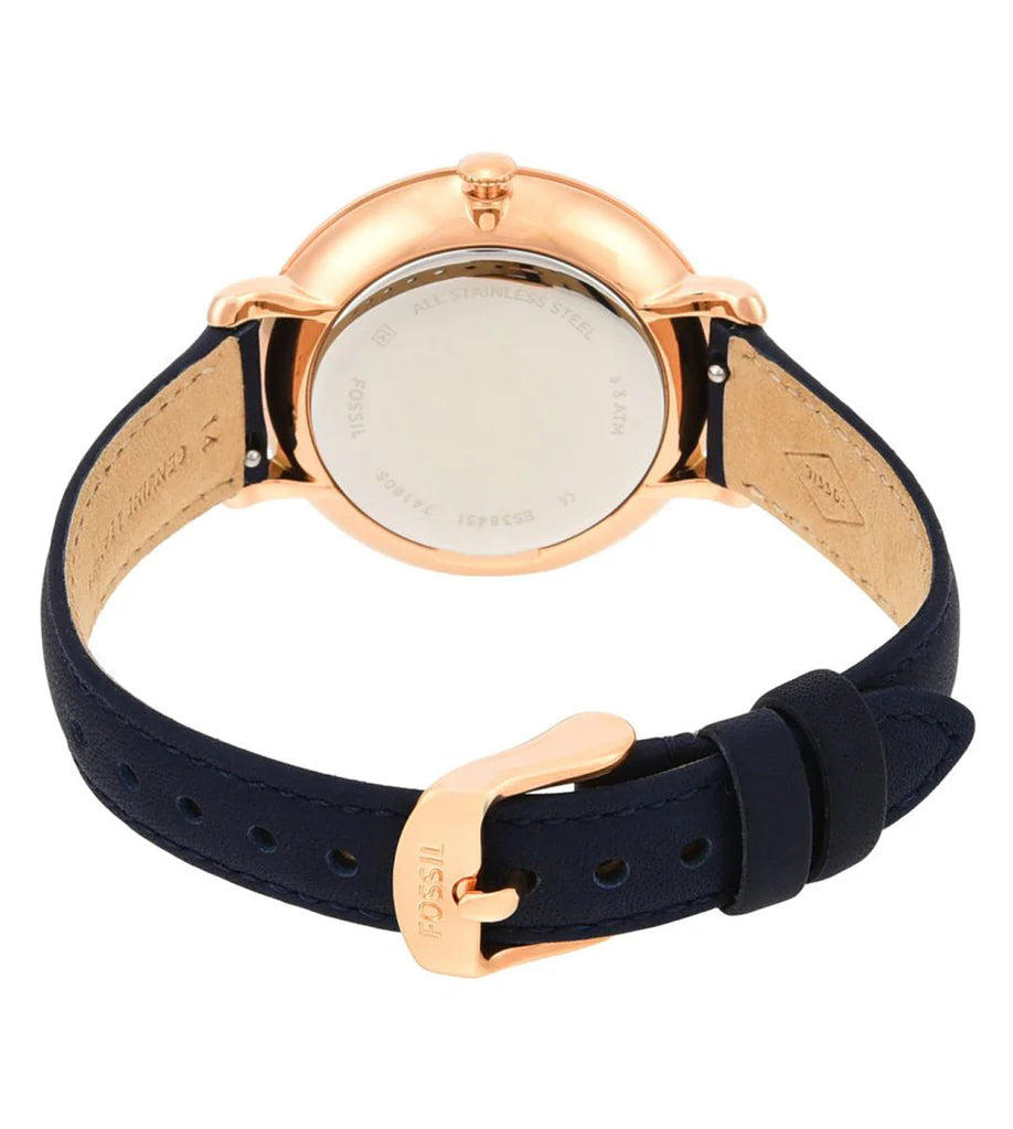 Fossil ES3843 Jacqueline Silver Dial Navy Leather Women's Watch