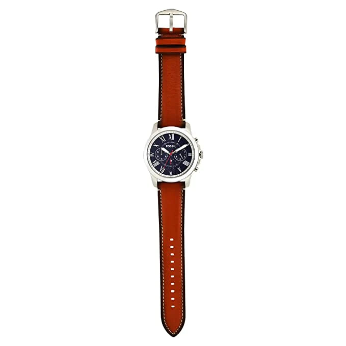 Fossil FS5210 Grant Chronograph Blue Roman Dial Brown Leather Strap Men's Watch
