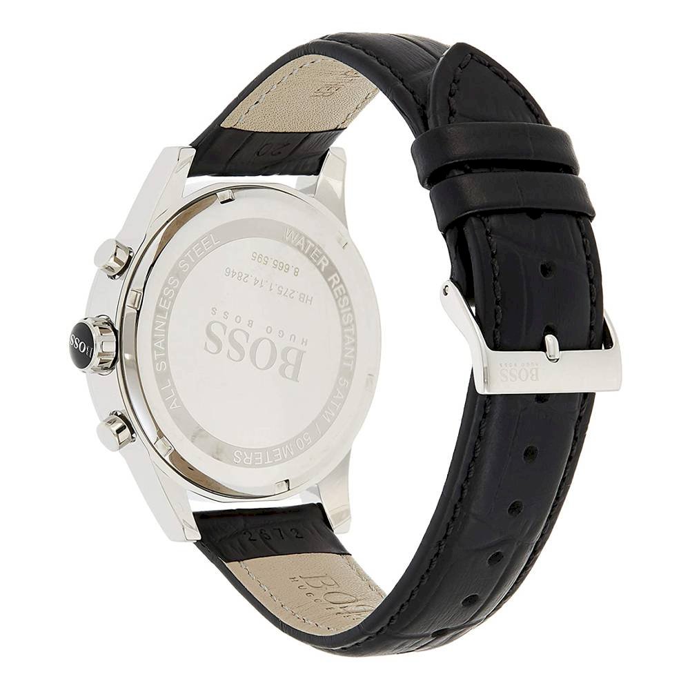 HugoBoss HB1513282 Jet Black Dial Leather Strap Men's Watch