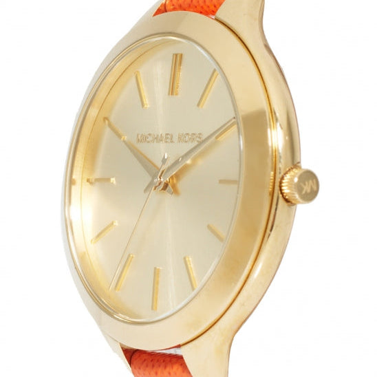 Michael Kors MK2275 Slim Runway Gold-tone Orange Leather Strap Women's Watch