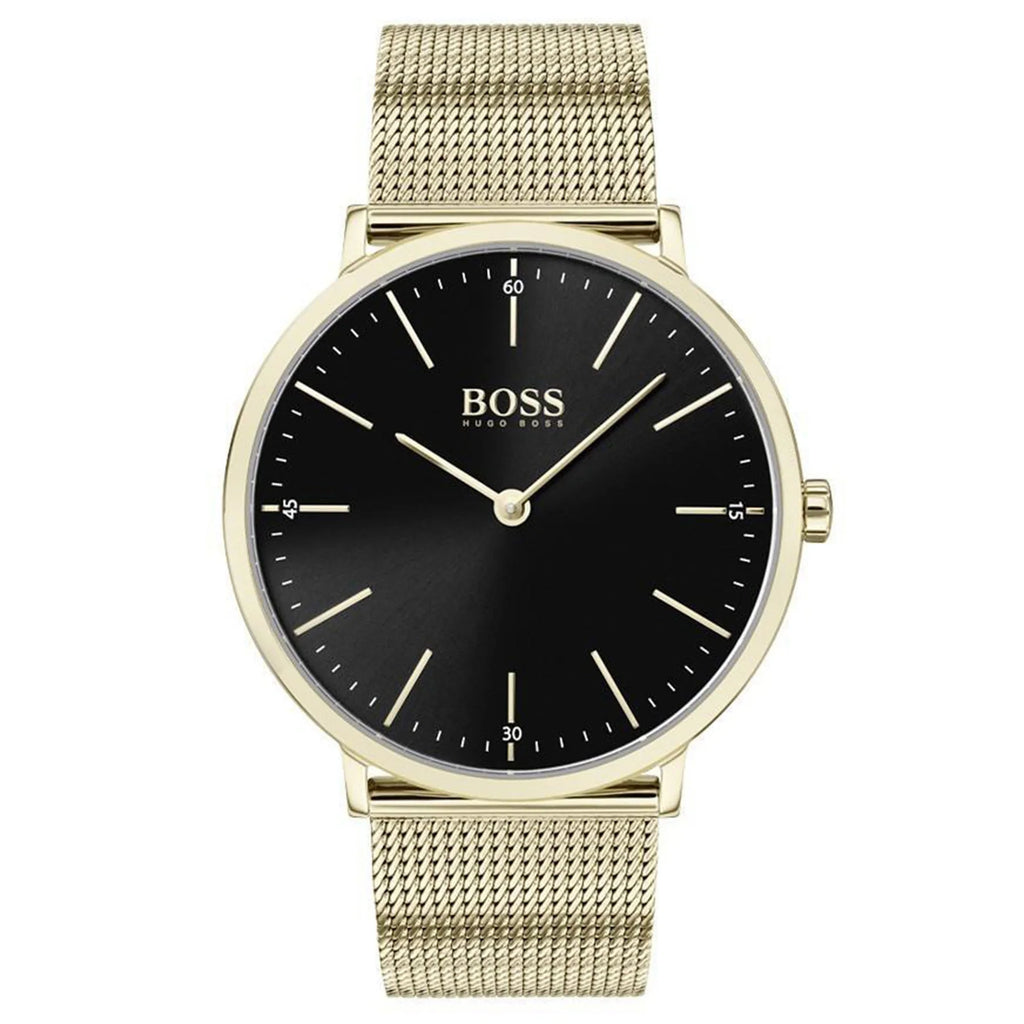 Hugo Boss 1513735 Horizon Quartz Black Dial Gold Mesh Bracelet Men's Watch