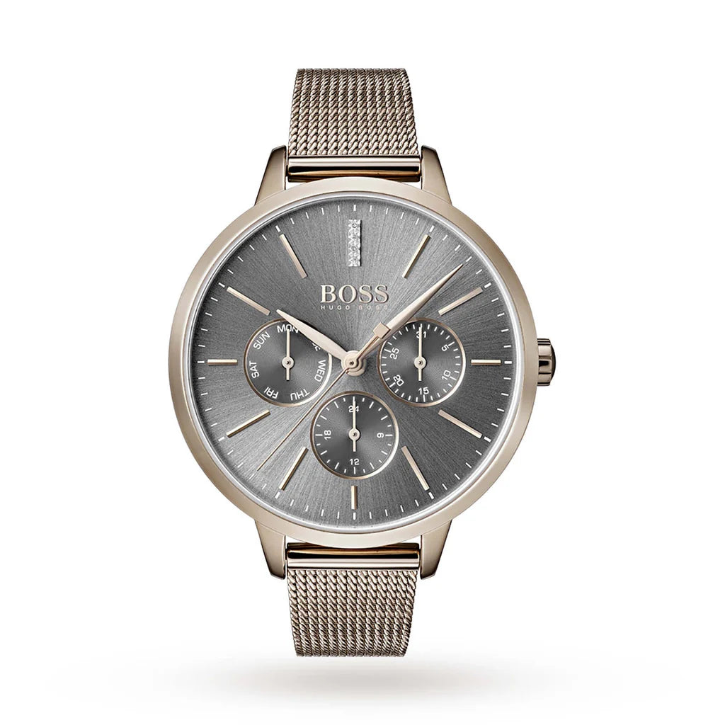 Hugo Boss 1502424 Symphony Grey Dial Rose Gold Stainless Steel Bracelet Women's Watch