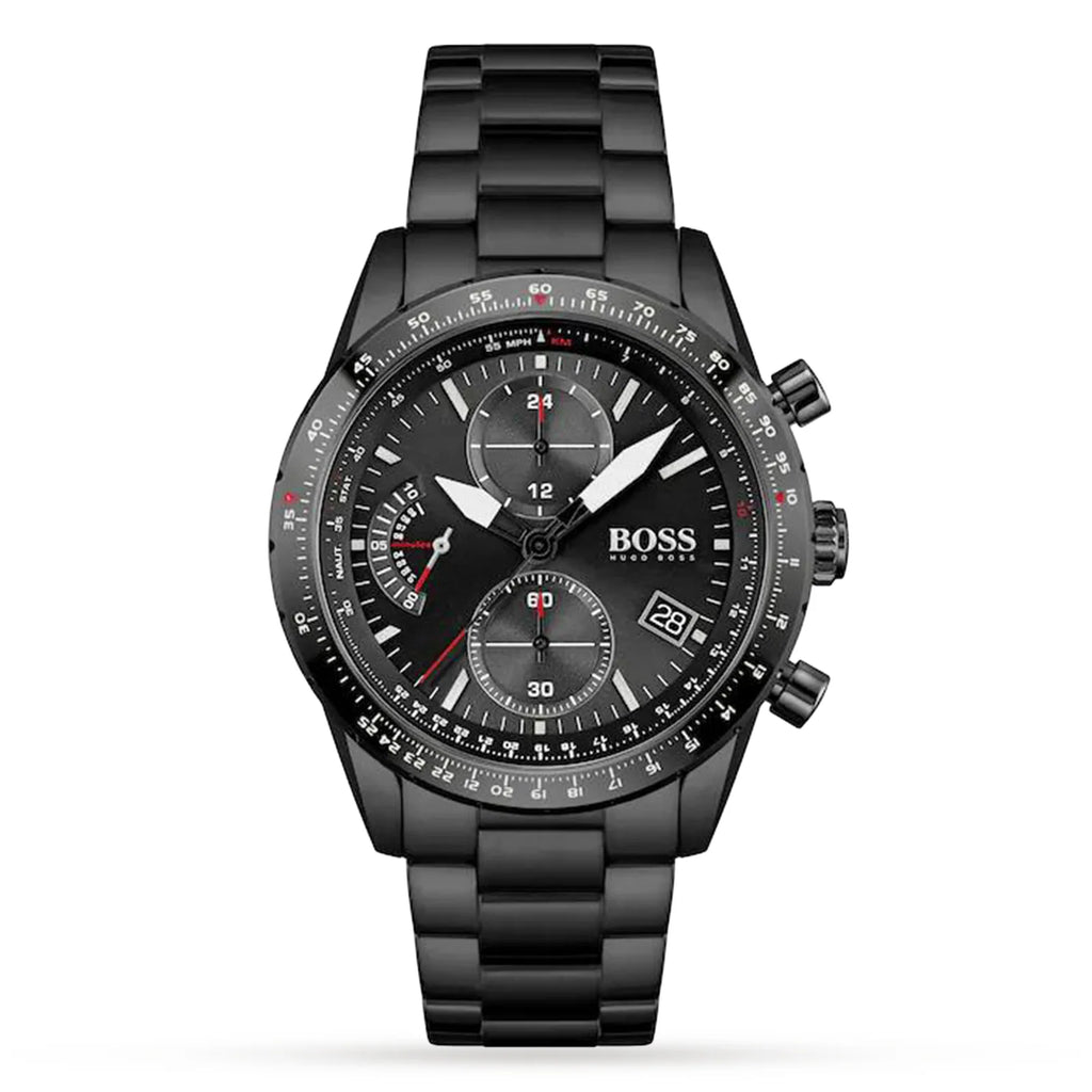 Hugo Boss 1513854 Pilot Edition Chronograph Black Dial Black Steel Strap Men's Watch