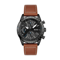 Hugo Boss 1513851 Pilot Black Dial Brown Leather Strap Men's Watch