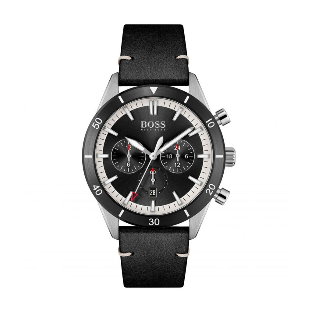 Hugo Boss 1513864 Chronograph Black Dial Black Leather Strap Men's Watch