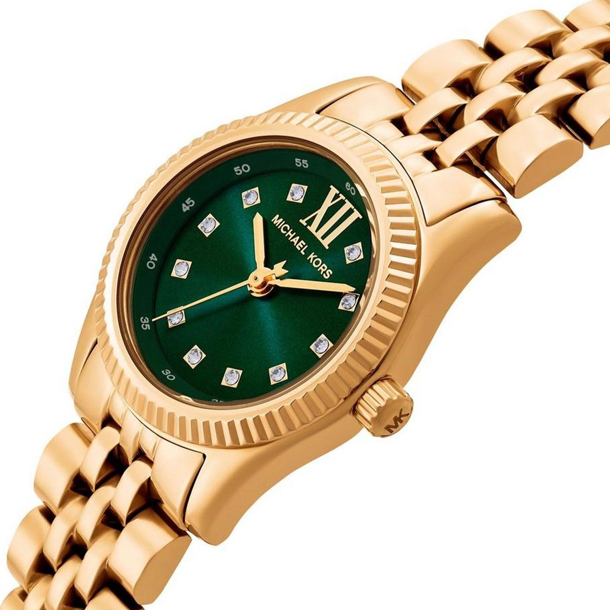 Michael Kors MK4842 Lexington Green Dial Gold Tone Stainless Steel