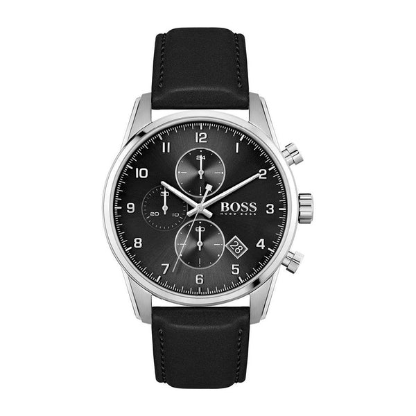 Hugo Boss 1513782 Skymaster Black Dial Black Leather Strap Men's Watch