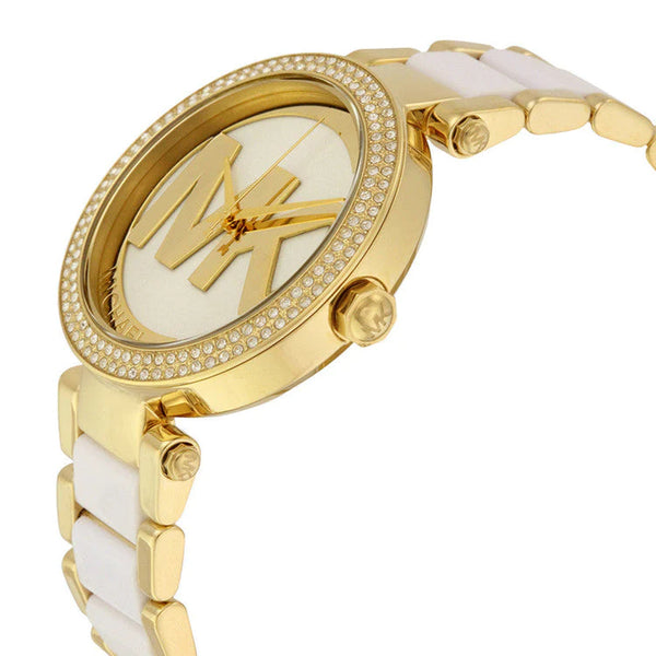 Michael Kors MK6313 Parker Gold-Tone and White Acetate Women's Watch
