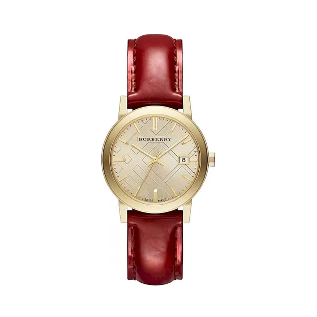 Burberry BU9140 Women Gold Plated Red Patent Leather Watch - WATCH ACES