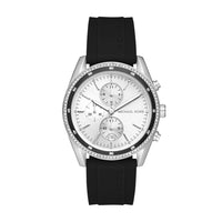Michael Kors MK7486 Oversized Hadyn Pavé Silver Dial Black Strap Women’s Watch