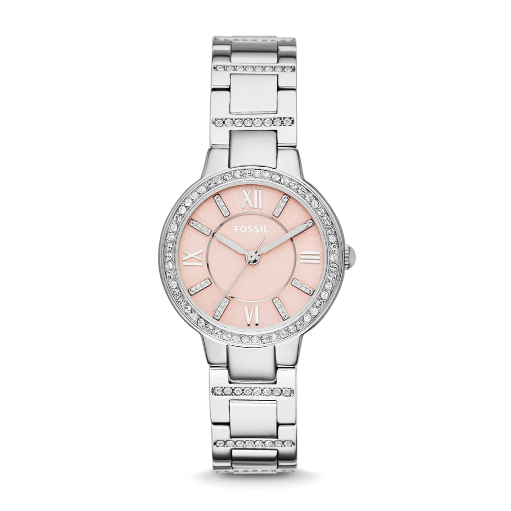 Fossil ES3504 Virginia Pink Dial Silver Steel Strap Women Watch - WATCH ACES