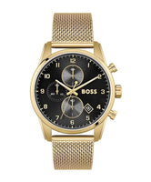 Hugo Boss 1513838 Skymaster Black Dial Gold Mesh Bracelet Men's Watch for