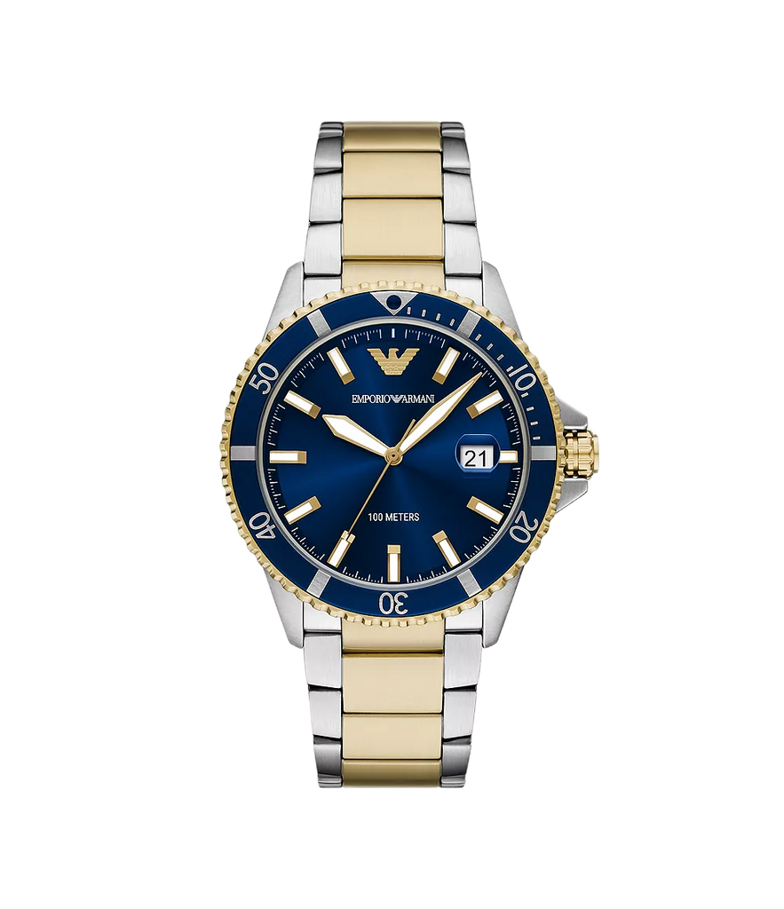 Emporio Armani AR11682 Blue Dial Two-Tone Stainless Steel Strap Men’s Watch