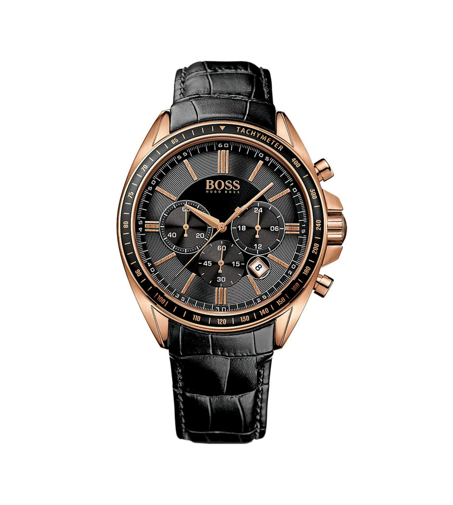 Hugo Boss 1513092 Driver Black Dial Black Leather Strap Men's Watch
