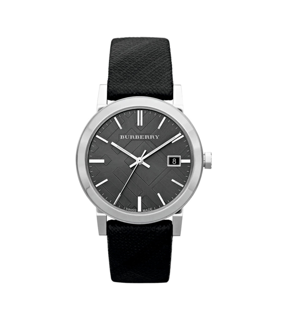 Burberry BU9024 The City Black Dial Black Leather Strap Men's Watch