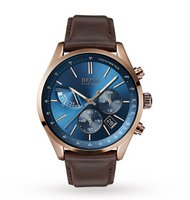 Hugo Boss 1513604 Grand Prix Blue Dial Brown Leather Strap Men's Watch