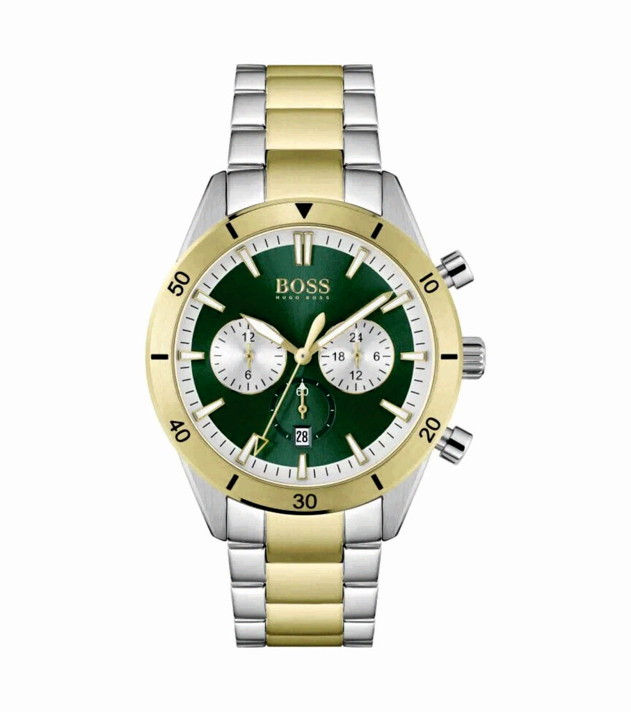Hugo Boss 1513872 Santiago Green Dial Two Tone Steel Strap Men's Watch
