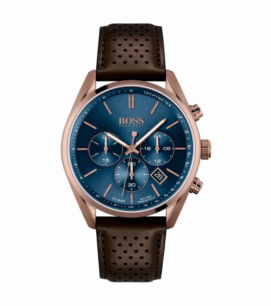 Hugo Boss 1513817 Champion Blue Dial Brown Leather Strap Men's Watch