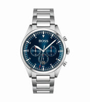Hugo Boss 1513867 Pioneer Blue Dial Silver Steel Strap Men's Watch