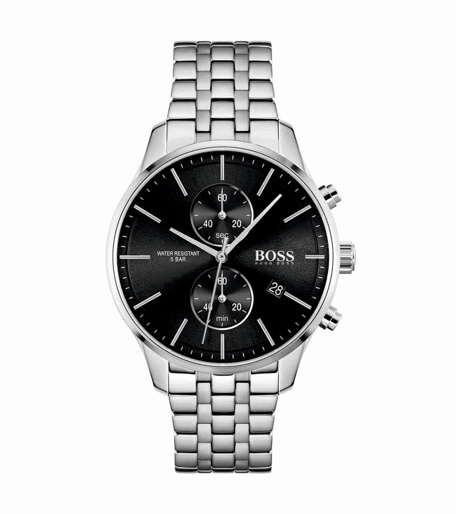 Hugo Boss 1513869 Associate Black Dial Silver Steel Strap Men's Watch
