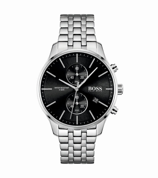 Hugo Boss 1513869 Associate Black Dial Silver Steel Strap Men's
