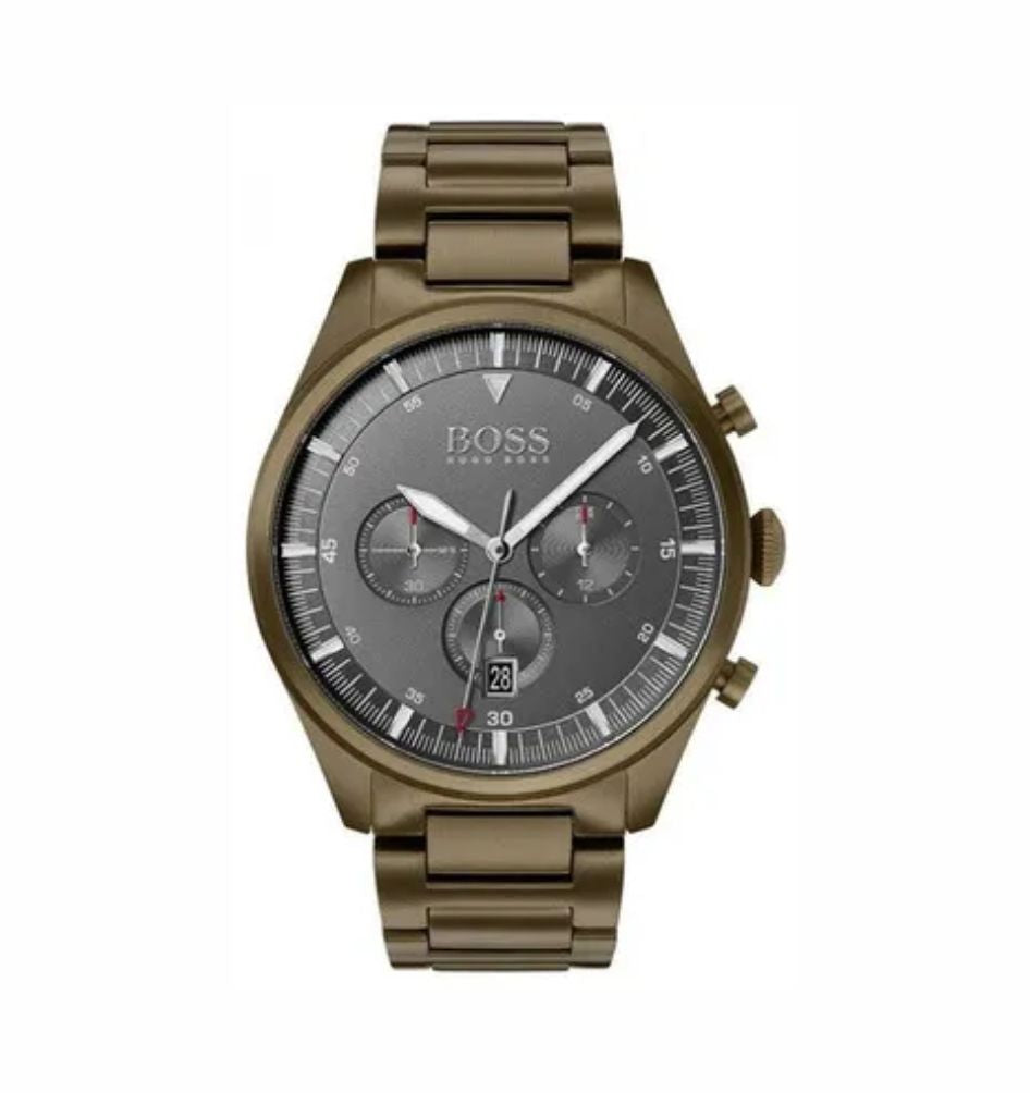 Hugo Boss 1513715 Pioneer Green Dial Silver Stainless Steel Strap Men's Watch