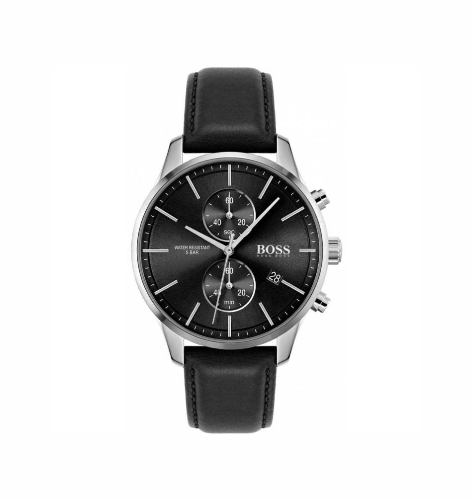 Hugo Boss 1513803 Integrity Chronograph Black Dial Black Leather Strap Men's Watch
