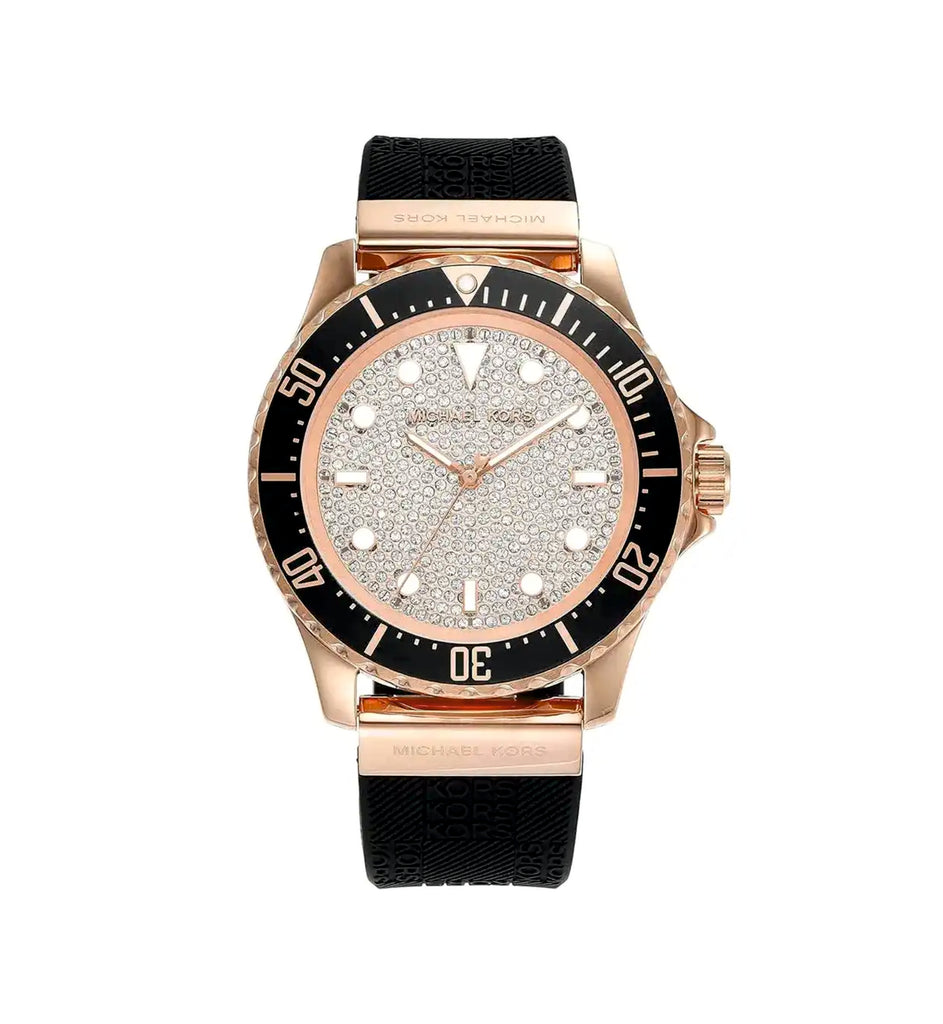 Michael Kors MK7358 Everest Rose Gold Dial Black Silicone Strap Women’s Watch
