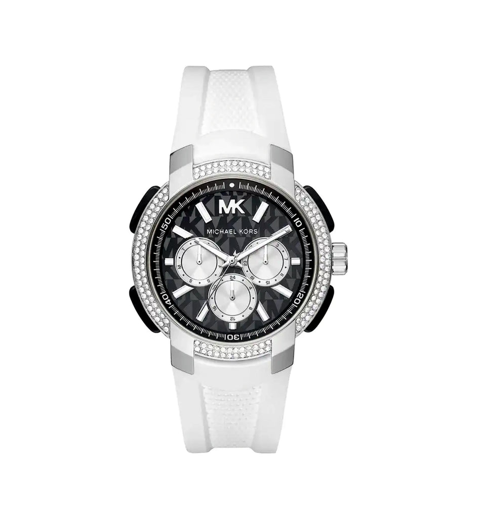 Michael Kors MK6947 Sidney Multifunction Black Dial White Strap Women’s Watch