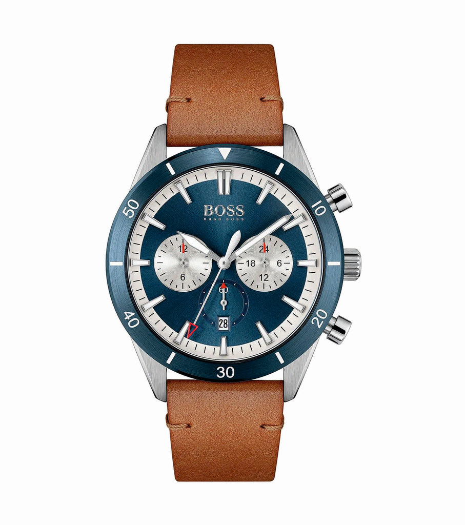 Hugo Boss 1513860 Santiago Blue Dial Brown Leather Strap Men's Watch