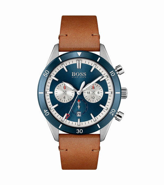 Hugo Boss 1513860 Santiago Blue Dial Brown Leather Strap Men's Watch