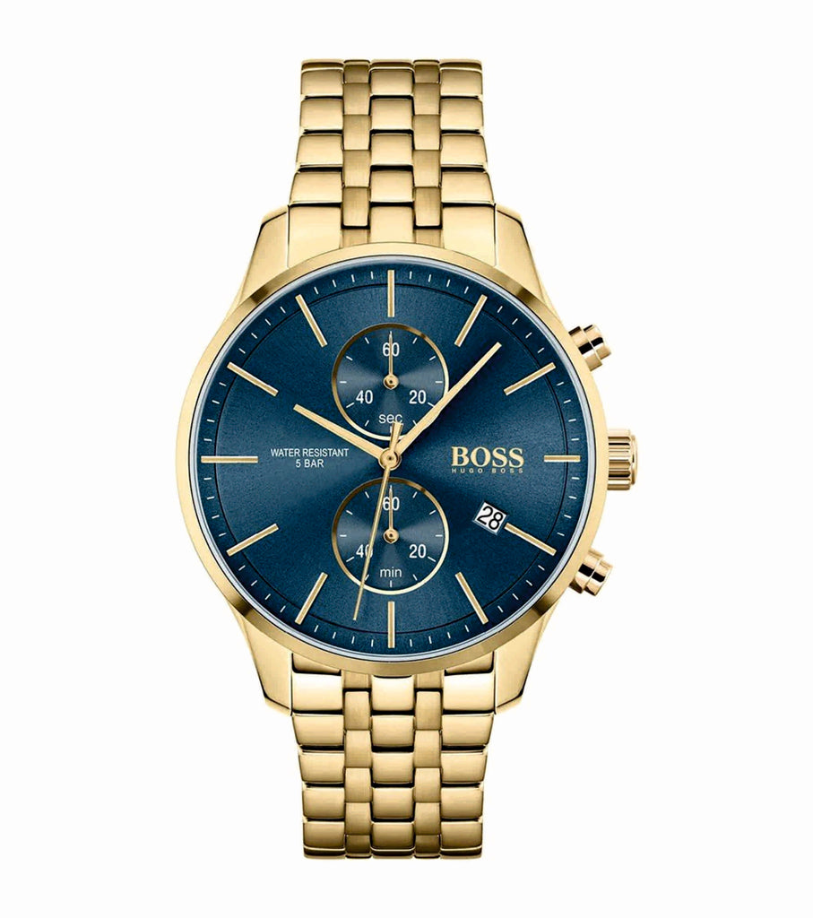 Hugo Boss 1513841 Associate Blue Dial Gold Steel Strap Men's Watch