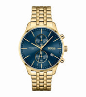 Hugo Boss 1513841 Associate Blue Dial Gold Steel Strap Men's Watch