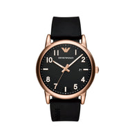 Emporio Armani AR11097 Black Dial Rose Gold & Black Rubber Strap Men’s Watch