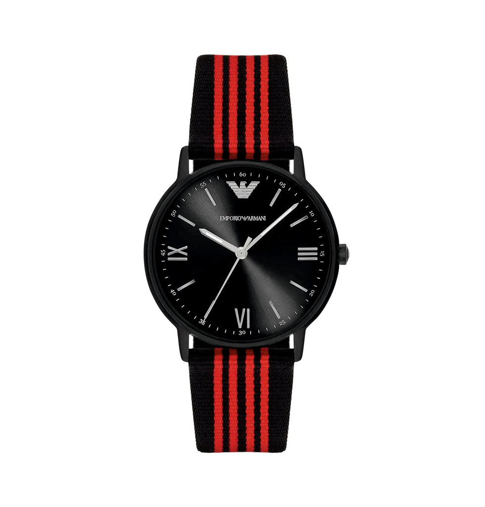 Emporio Armani AR11015 Black Dial Black & Red Fabric Strap Men’s Watch