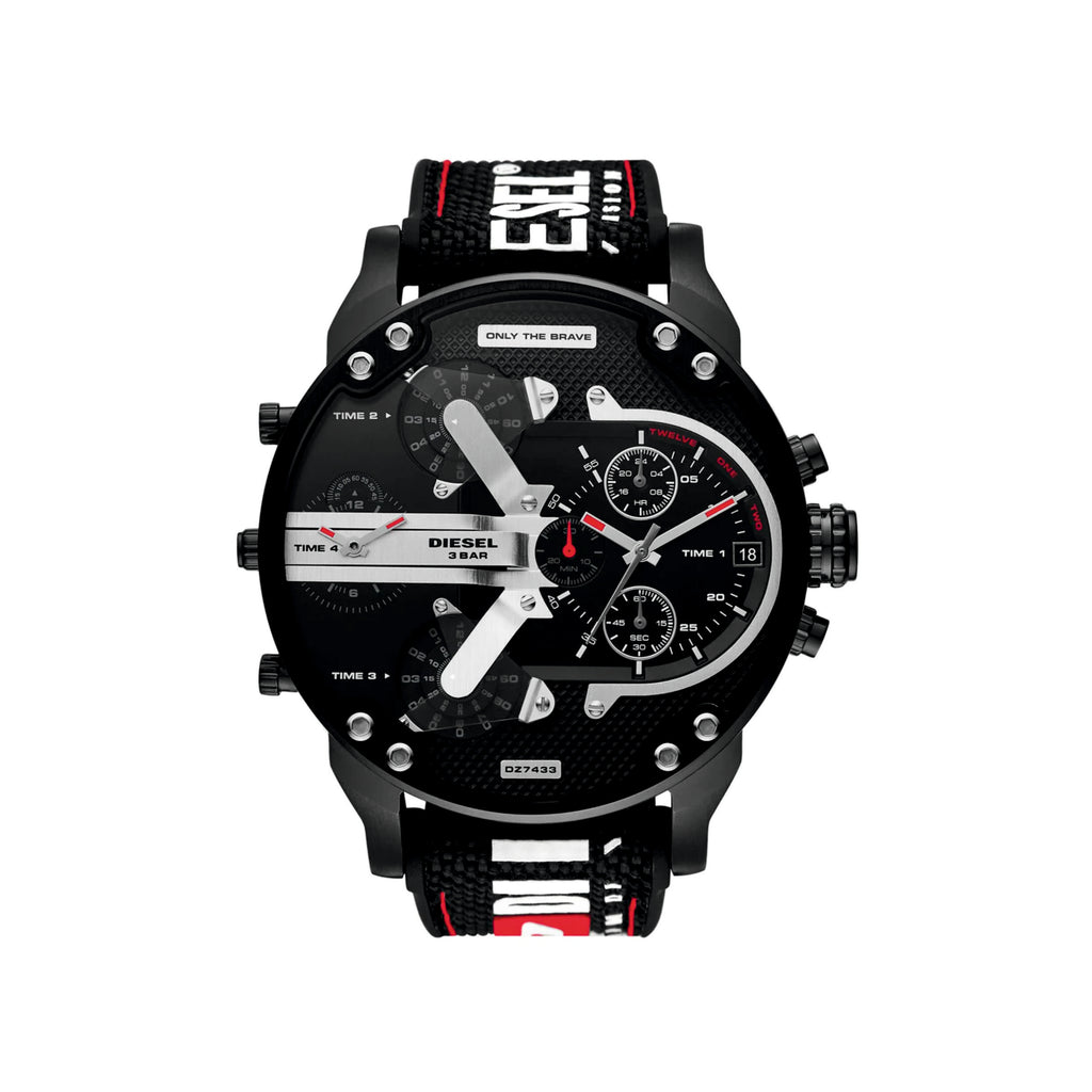 Diesel DZ7433 Mr. Daddy 2.0 Black Dial Black Nylon/Silicone Strap Men's Watch