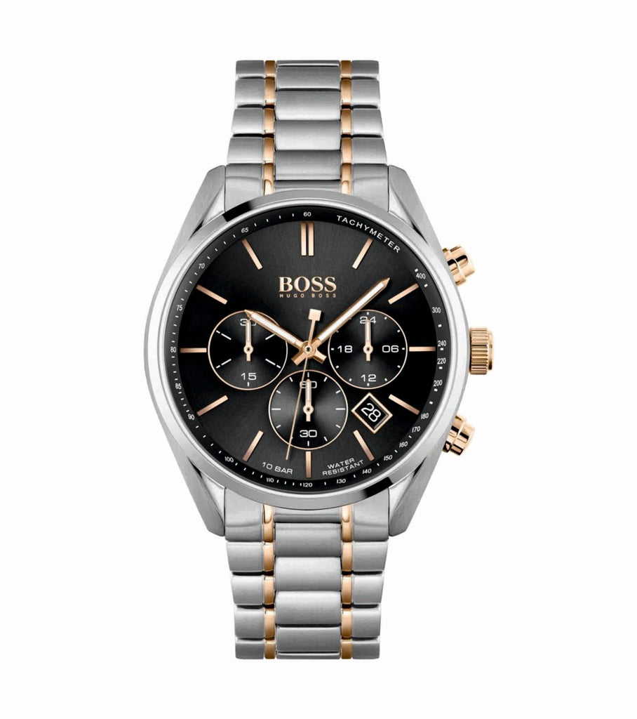 Hugo Boss 1513819 Champion Chronograph Black Dial Two Tone Steel Strap Men's Watch
