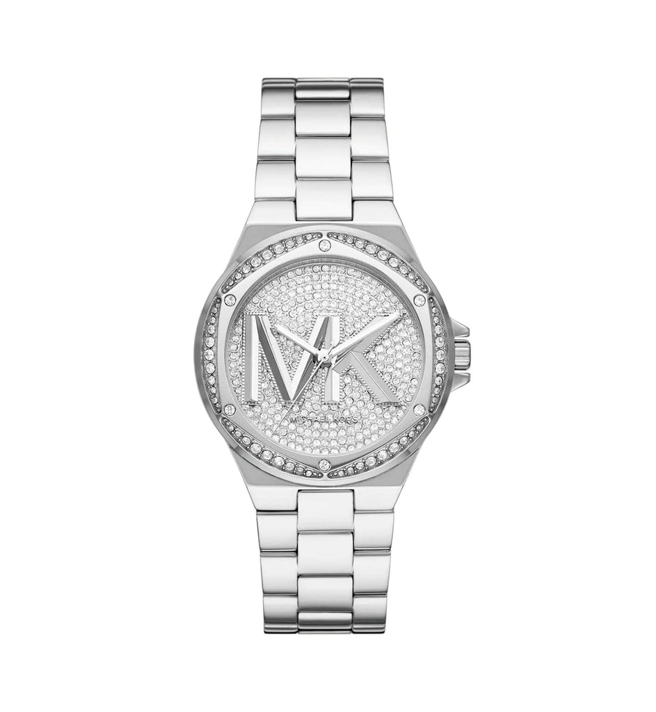 Michael Kors MK7234 Lennox Pavé Logo Silver Dial Silver Stainless Steel Women’s Watch