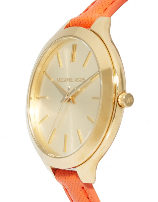 Michael Kors MK2275 Slim Runway Gold-tone Orange Leather Strap Women's Watch