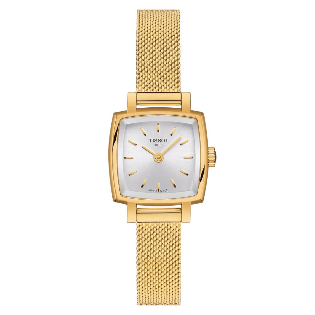 Tissot T058.109.33.031.00 Lovely Square Silver Dial Gold Mesh Bracelet Women's Watch