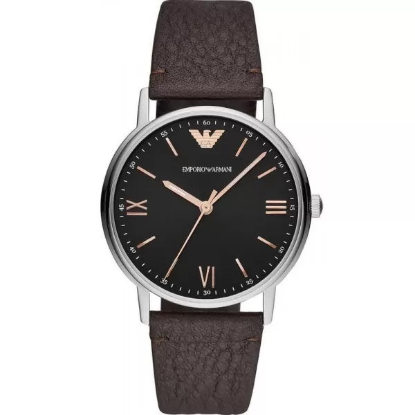 Emporio Armani AR11153 Kappa Silver Tone Black Dial Brown Leather Men's Watch