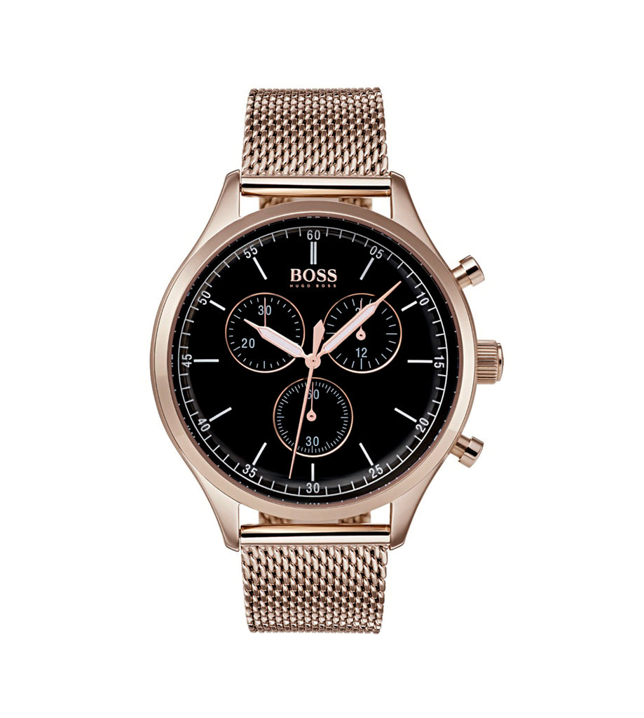 Hugo Boss 1513548 Companion Black Dial Rose Gold Mesh Stainless Steel Men’s Watch